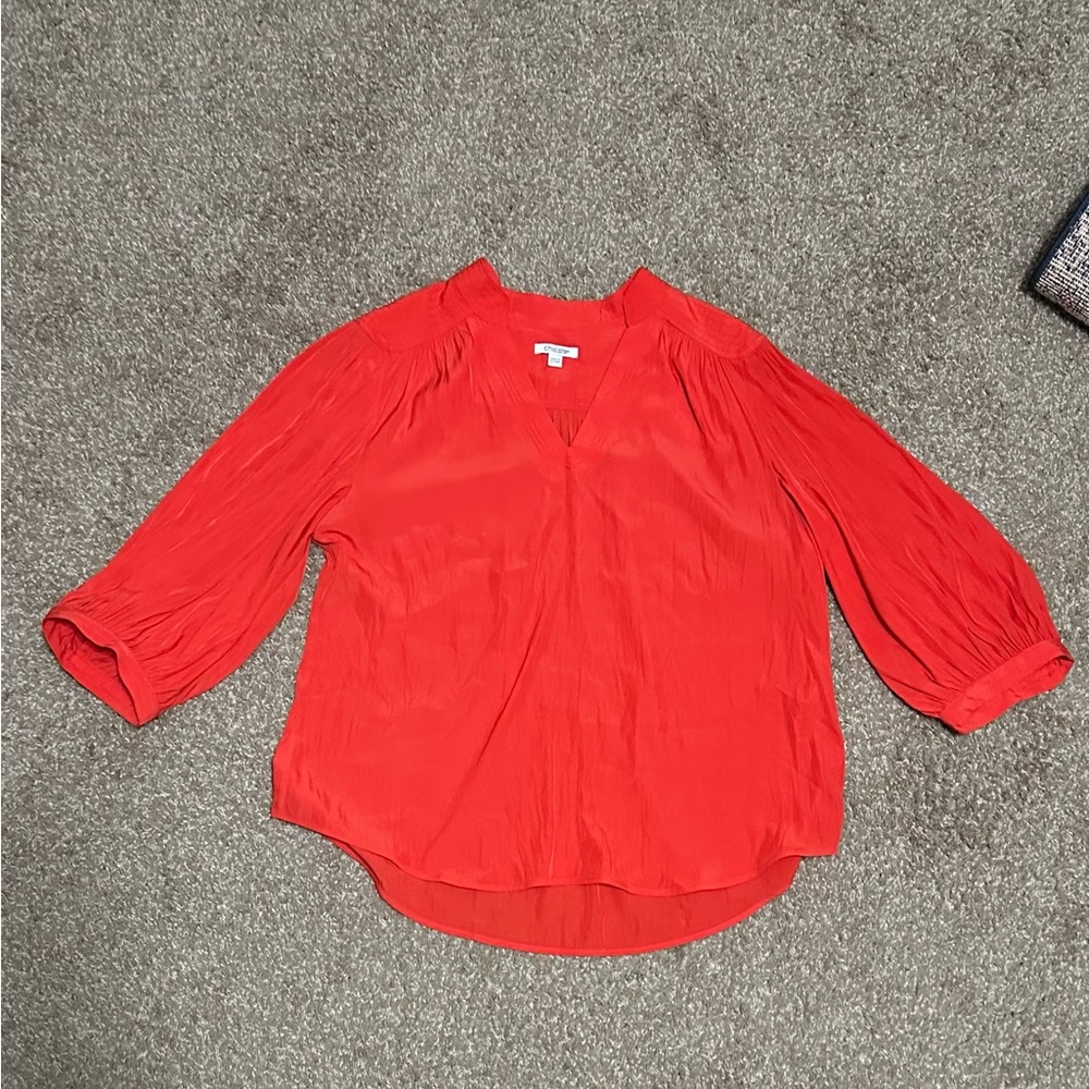 Chicos Womens V Neck Long Sleeve Red Orange Blouse Sz 3 XL - Picture 2 of 6